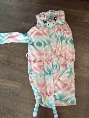 George Pink & Teal Unicorn Hooded Kids Robe